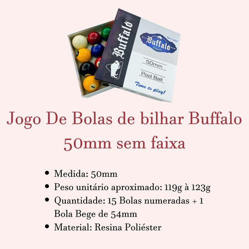 Jogo De Bolas 50mm Lisas Para Sinuca Bilhar Snooker Buffalo